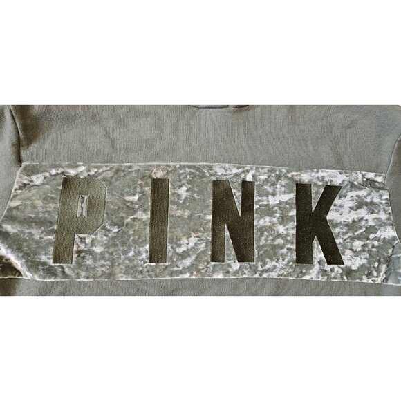 Victoria Secret Fleece Lined Cropped Pullover Sweatshirt Womens M Green Hooded - Picture 3 of 15